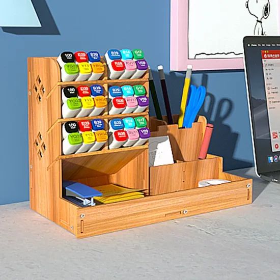 AI-MICH Wooden Pen Storage Rack Drawer Multi-Functional DIY Desktop Organization - Image 2
