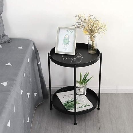 Luxury Gold Finish Two-Tier Foldable Metal Side Table for Living Room, Bedroom & Balcony | Round Iron Accent End Table - Image 5