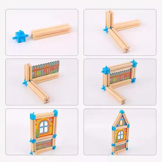 128 PCS Kids Multi-Functional Building 3D Puzzles Building Blocks Wooden Plug-in Models Assembled Houses - Image 5