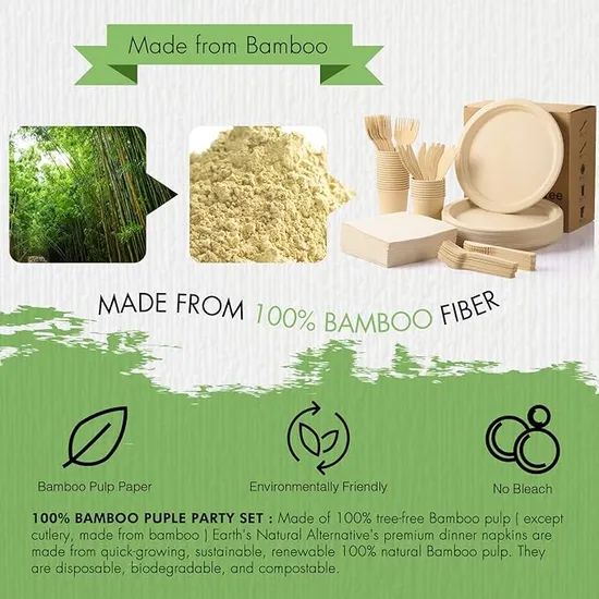 Disposable Bamboo Tableware Set, Bamboo Plate, Spoon, Knife and Fork Set, Picnic Tableware Set. - Image 4