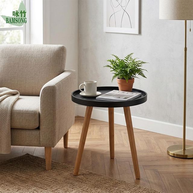 Black Round Raised Tray Tabletop Lightweight Cozy Bedroom Style Mini Bedside Table Modern Mini Accent End Table - Image 3