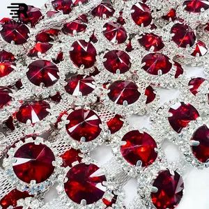 Extremely Brilliant Red Rhinestone Chain Round Shape for DIY Crafts Diamond Around Shiny Stone Wedding Party Decoration - Image 2