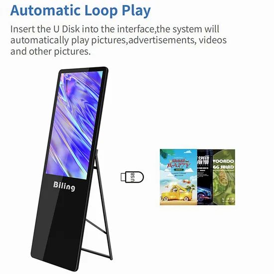 Portable LCD Digital Signage Display Mobile Advertising Posters Ad Recycle Digital Signage Mall/Office/Restaurant 55 Inch Touch Advertising Display - Image 3