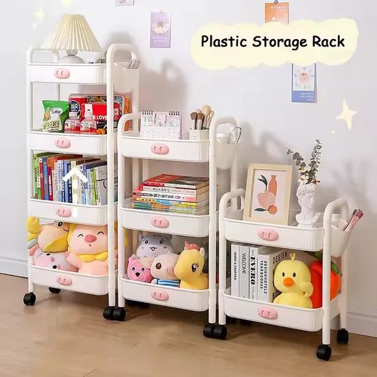Household Book Storage Organizer Removable Trolley Kitchen Plastic Storage Racks - Image 2