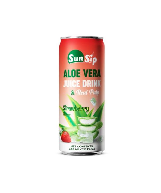 Best Sunsip Aloe Vera Juice With Pulp drink Strawberry Flavor 330ml can - Image 1