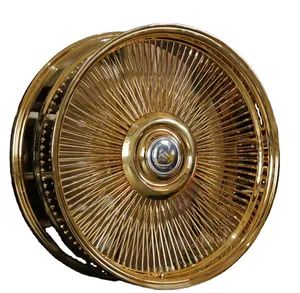 26 Inch Gold Wire Wheel Chrome Wheels Spoke Rims with Custom Center Caps - Image 1