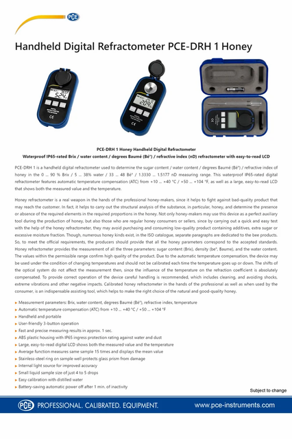 PCE INSTRUMENTS Handheld Digital Refractometer PCE-DRH 1 Honey - Image 5