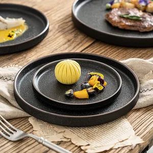 Nordic Ceramic Stackable Tableware Western Food Plate Bowl Black Dinnerware for Restaurant - Image 2