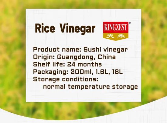 150ml with Sushi Vinegar Bragg: Rice Vinegar Type Fresh Form Liquid HS Code 44043 Model NO. 0303057 Trademark KINGZEST Sample Free - Image 4