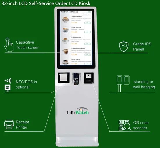 24-Inch Android System Qr Scanner Camera Payment Indoor LCD Kiosk with Ticket Thermal Printer - Image 2