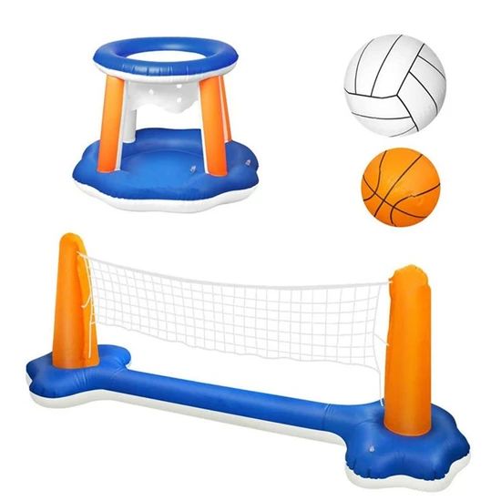Inflatable Swimming Pool Floating Party Toy Set with Volleyball Net and Basketball - Image 5