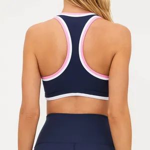 Yoga Sports Bra with Removeable Cup Contrast Binding Racerback - Image 3