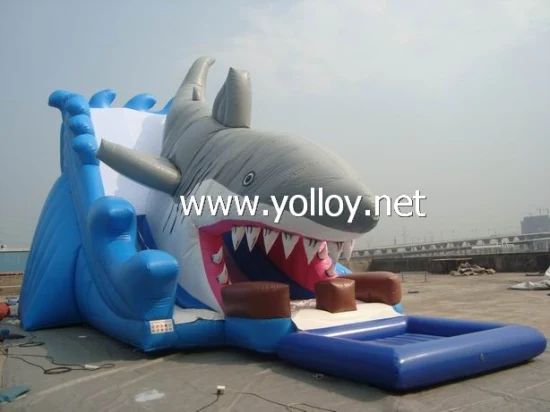 Big Shark Attack Inflatable Slides with Pool - Image 1