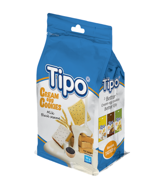 Huu Nghi supplier premium milk black sesame cream egg cookie 90gram packaging bag sweet taste biscuits - Image 1