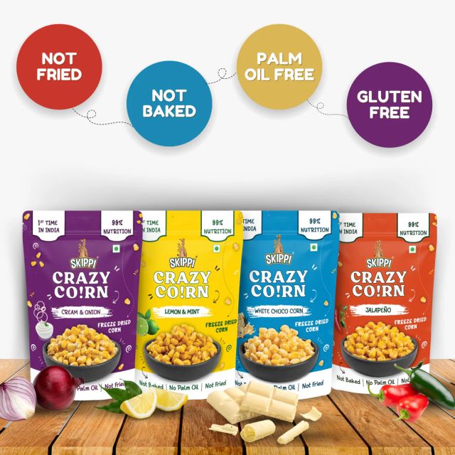 Crispy Crazy Corn Kernels (4 Packs), Freeze Dried Sweet Corn, Pack of 4 Flavors (Lemon & Mint, White Choco, Jalapeno, Cream & Onion) - Image 3