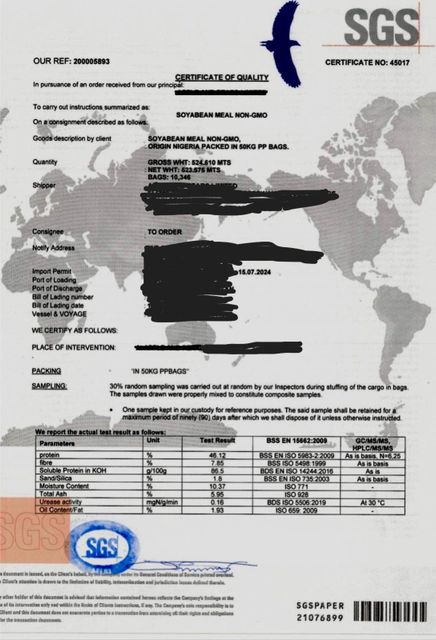 Non-GMO Soybean Meal Origin Nigeria Delivery Terms Cif Protein Content 46% Price Estimate $610 Per Ton Capacity 1,000 Tons Per - Image 1