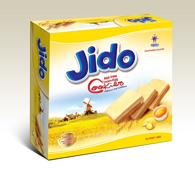 Cream biscuits Type Cookie Shape Square Texture CRISPY Brand Name JIDO Model Number X39 Weight (kg) 0.25 Flavor Cream, - Image 1