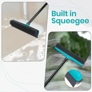 Pet Hair Removal Broom Carpet Rake Rubber Broom with Squeegee Rug Rake to Fluff Carpet - Image 3