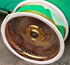 26 Inch Gold Wire Wheel Chrome Wheels Spoke Rims with Custom Center Caps - Image 3