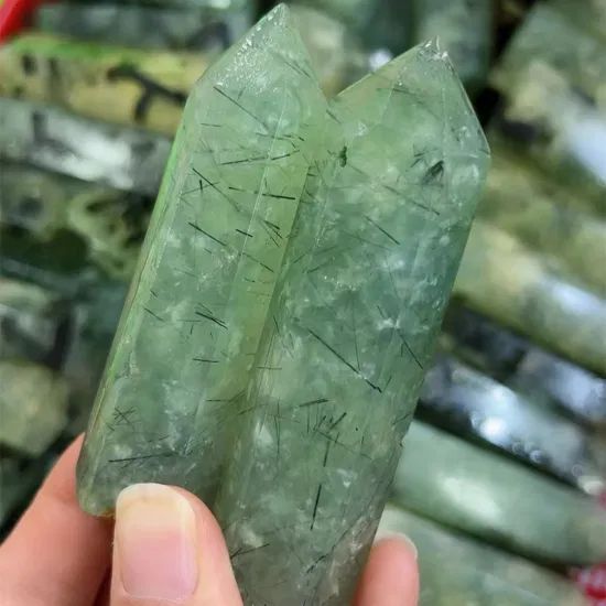Semi Precious Stone Decoration Rutilated Quartz Pillar Hexagonal Column Stone Ornament - Image 1