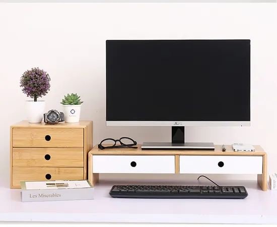 Bamboo Monitor Stand Riser Laptop Stand Riser for Apartments Office Home Use - Image 1
