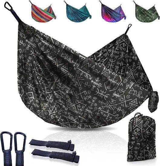 Tree Ropes and Carabiners Lightweight Parachute Nylon Portable Camping Hammock - Image 6