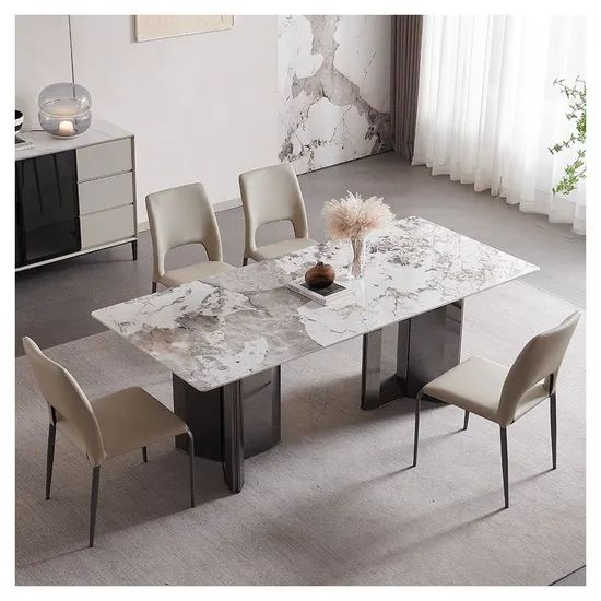 Luxury Dining Table Set 6 Chairs Sinered Stone Full Dining Table - Image 4