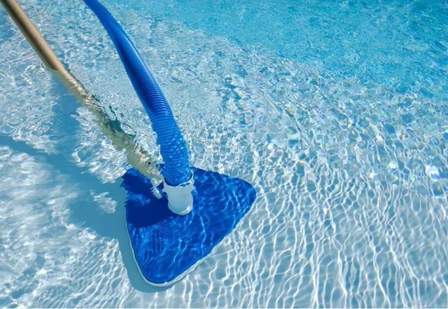 Pool Cleaning Debris Removal Leaves And Other Debris Brushing Activity Side Walls Of The Pool Skimming Method Using Leaf Skimmer And Skimming - Image 1