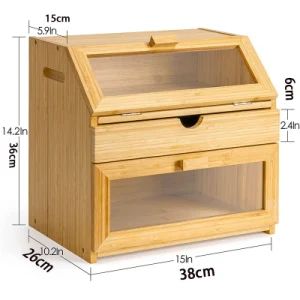 Wooden Bread Box Bamboo Kitchen Large Bread Box Container Storage - Image 1