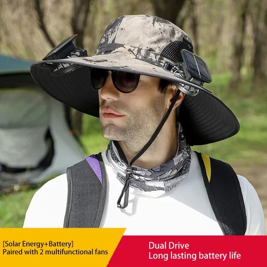 Removable Solar Charging Fan Outdoor Sunshade Cap - Image 1