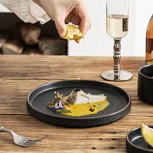 Nordic Ceramic Stackable Tableware Western Food Plate Bowl Black Dinnerware for Restaurant - Image 3