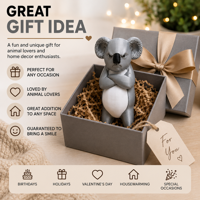 Grumpy Koala Decorative Figurine – 3D Printed Koala Statue – Modern Home Decor – 18 cm - Image 5