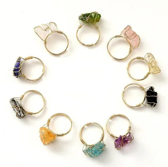 Handmade Winding Natural Stone Rough Stone Amethyst White Crystal Aquamarine Irregular Gemstone Finger Rings for Women - Image 2