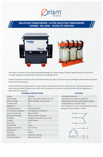 Line Isolation Power 100 kVA Air Cooled Single Phase Isolation Transformer Weight 25Kg Type ...
