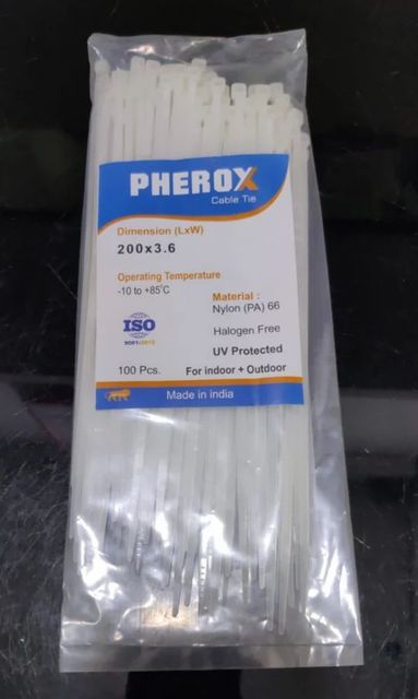 White Pherox Nylon Cable Tie Width 3.6mm Color White Brand Pherox Length 200 mm Material Polyamides Feature UV - Image 1