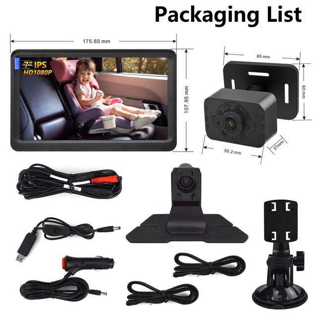 EnruigeOK 7-inch Baby Car Mirror Car Seat Mirror Camera and Monitor - Image 1