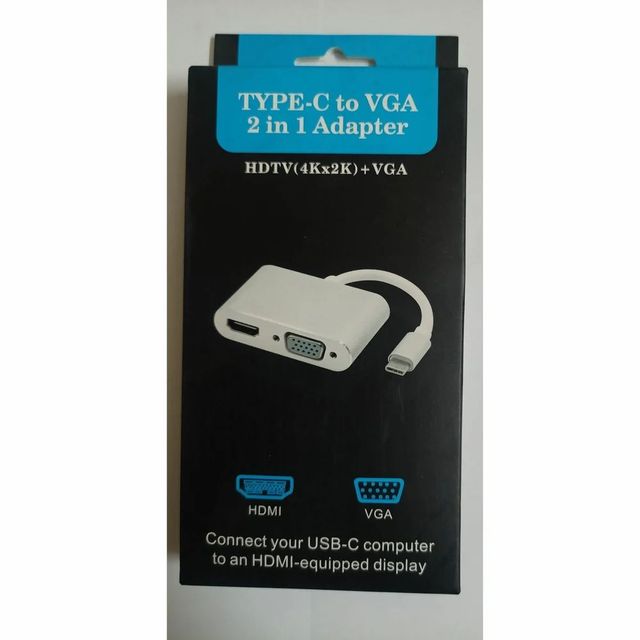USB to VGA. Type C VGA Display Adapter, Hdmi Input Hdmi Color White Material ABS Certificate CE Number Of Pins 2 Packaging Type - Image 1