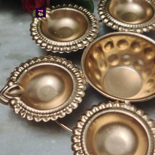 Metal Diwali Decorative brass Diya Type Metal Color Golden Design Round Feature 6 Diyas Occasion Diwali Lighting Type - Image 3