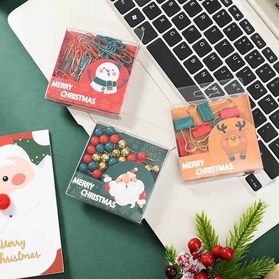 Office Stationery Christmas Gift Paper Binder Clips Set Push Pin Set for Student - Image 3