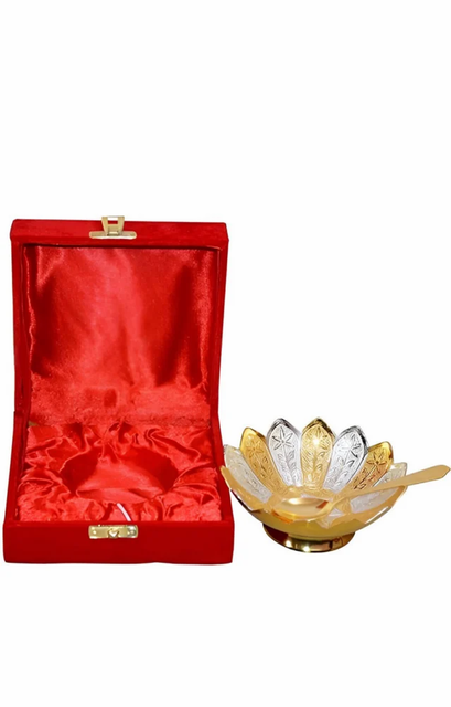 4 Inch Brass Kamal Bowl, For Gifting Purpose Shape Lotus Colour Golden Material Brass With Spoon Yes Size/Diameter 4 - Image 4