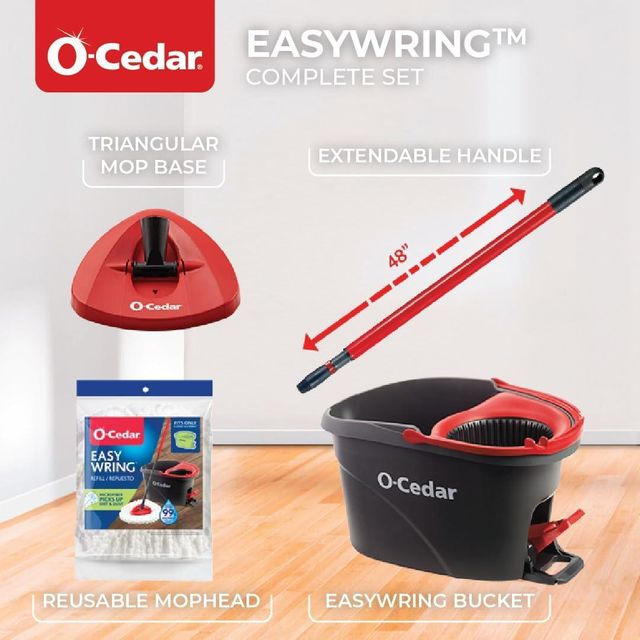 O-Cedar EasyWring Microfiber Spin Mop, Bucket Floor Cleaning System, Red, Gray, Standard - Image 2