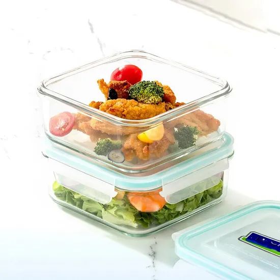 Borosilicate Rectangular /Square/Round Glass Food Storage Container Glass Crisper with Plastic Lid Lunch Bento Boxes - Image 2