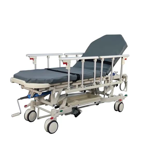 Sfda Approved Manual Hospital Patient Transport Cart Mattress 2cm Condition New Folded Unfolded Caster 8 Inches Model NO. - Image 1