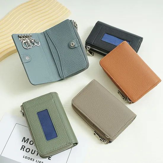 Key Wallets Ladies Litchi Pattern Cowhide Leather Mini Wallet Slim Multi Functional - Image 1