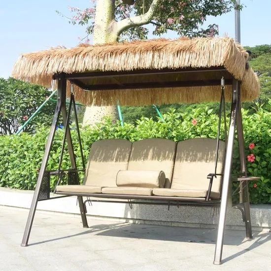 New Simulated Straw Canopy Aluminum Frame Rustproof Outdoor Patio Swings Bed - Image 3