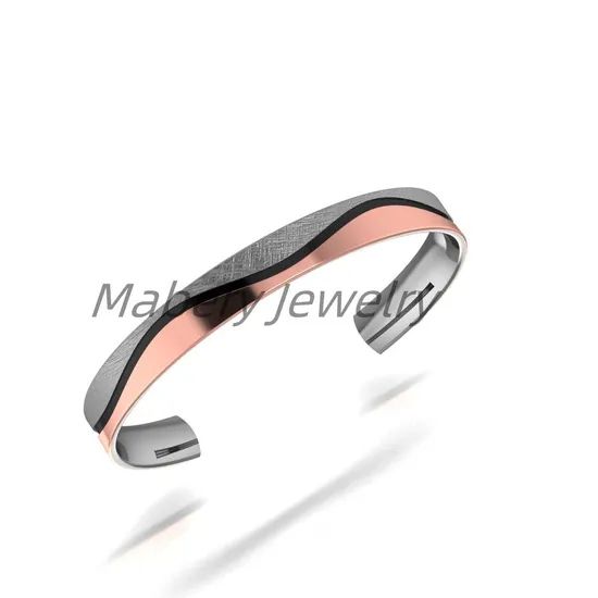Unique Titanium Bangle with Stunning Wood Inlay Artistry - Image 2
