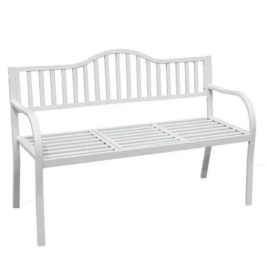 59in Modern Steel Outdoor Garden Metal Benches with Center Table for Park Yard Patio Slatted Seat - Image 3