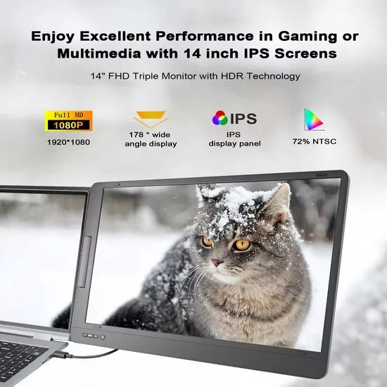 Factory New Portable Triple Monitor IPS 1920*1080P Triple Portable Monitor for Laptop Screen Extender Portable Display - Image 4