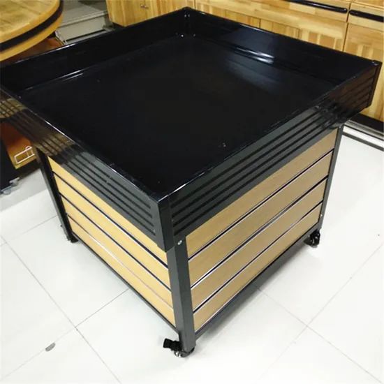 Market Promotion Table Vegetable Display Woden Rack Table with Wheels - Image 2