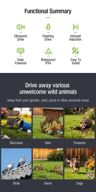 AOSION® Ultrasonic Solar Animal Repellent For Cat Bird Dog Fox AN-B030N-2 - Image 2